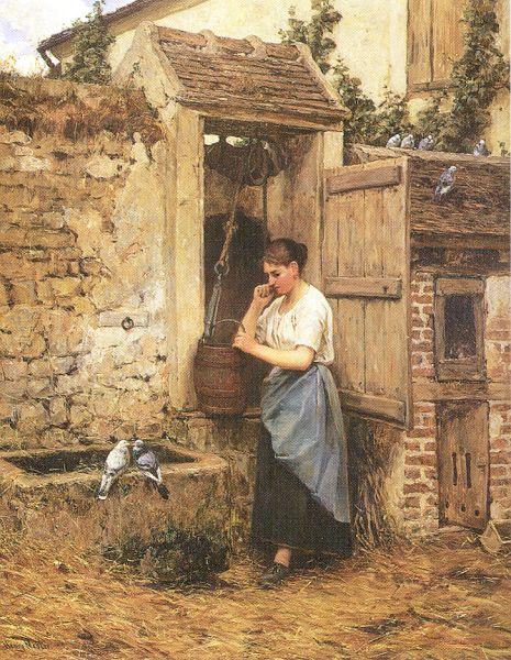 Mosler, Henry Peasant Girl and Doves oil painting picture